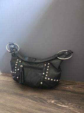 Black Studded Hobo Shoulder Bag
